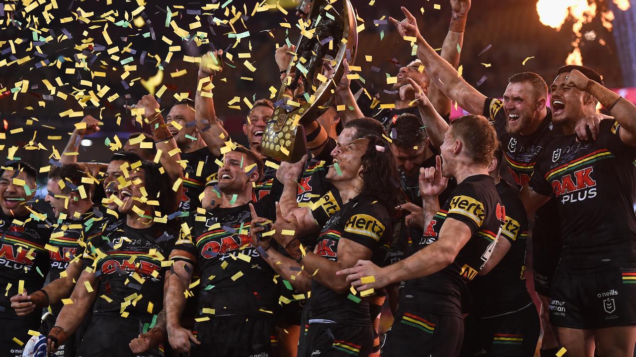 Penrith Panthers celebrate winning the NRL grand final. Picture: NRL Photos