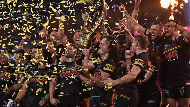 Penrith Panthers celebrate winning the NRL grand final. Picture: NRL Photos