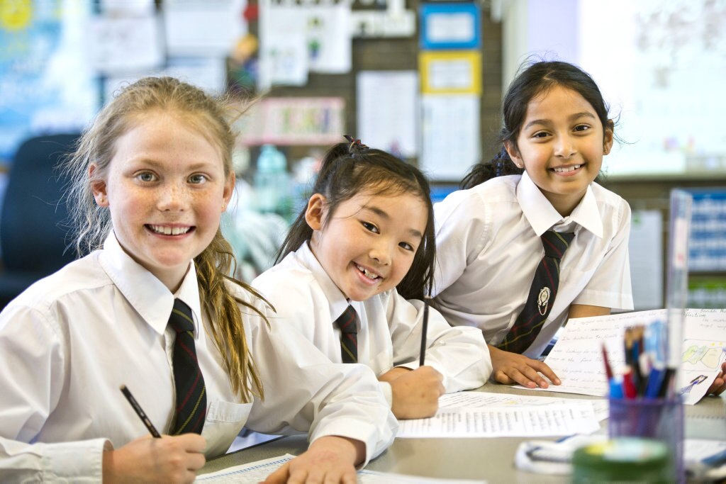 Fairholme Naplan results. (from left) Lucy Williams, Alicia Yap and Sandili Phaltane. Wednesday, 29th Aug, 2018. Picture: Nev Madsen