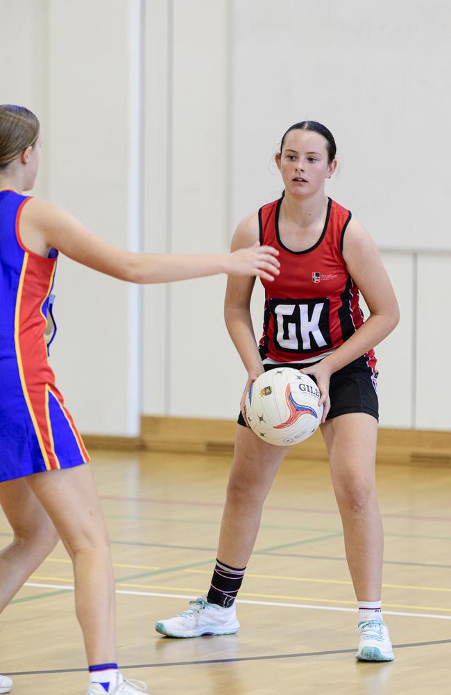 Miranda Child of Our Lady of the Southern Cross College, Dalby in the Laura Geitz Cup netball carnival at The Glennie School, Sunday, March 16, 2025. Picture: Kevin Farmer