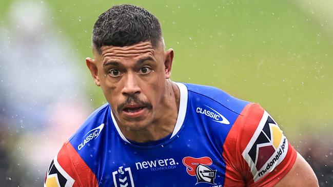 NEWCASTLE, AUSTRALIA - MAY 05: Dane Gagai of the Knights runs with the ball during the round nine NRL match between Newcastle Knights and New Zealand Warriors at McDonald Jones Stadium, on May 05, 2024, in Newcastle, Australia. (Photo by Mark Evans/Getty Images)