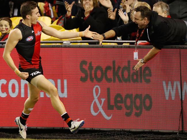 Orazio Fantasia of the Bombers celebrates a goal.