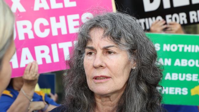 Chrissie Foster at a 2019 rally of Victorians concerned about clerical abuse of children. Picture: AFP