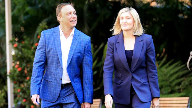 Labor frontbenchers and future leadership frontrunners Steven Miles and Shannon Fentiman on Monday. Picture: NCA NewsWire / Scott Powick