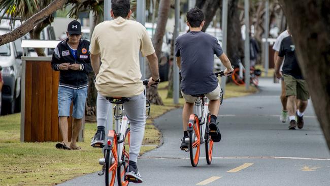 People using the new bikes in Surfers Paradise. Picture: Jerad Williams