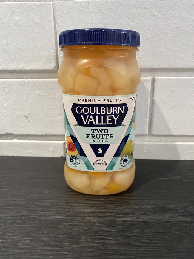 Goulburn Valley Two Fruits in juice (700g). Picture: Michaela Meade