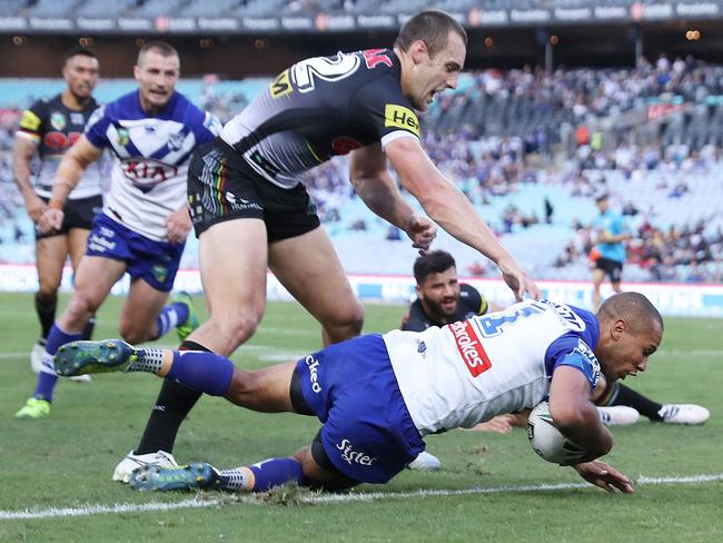 Moses Mbye crosses for one of his two tries. Picture: Getty Images