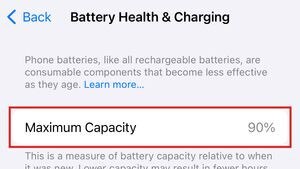 Check your iPhone’s battery health in settings. Batteries with a maximum capacity less than 80% should be replaced. Picture: Wall Street Journal