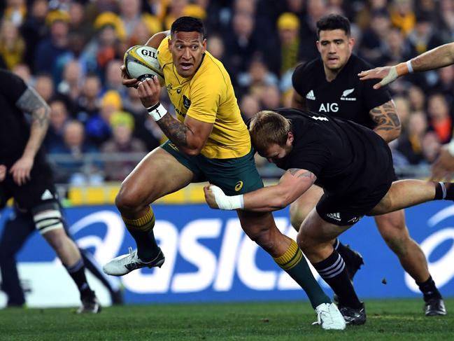 Israel Folau’s career with the Wallabies is under threat. Picture: William West/AFP