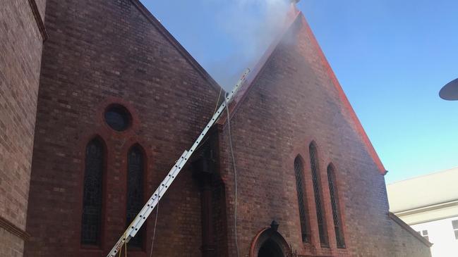 NSW Fire & Rescue crews at the scene of the fire at St Carthage's Cathedral in Lismore.