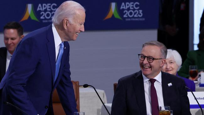 US President Joe Biden and Australia's Prime Minister Anthony Albanese at the APEC summit in San Francisco. Picture: Reuters