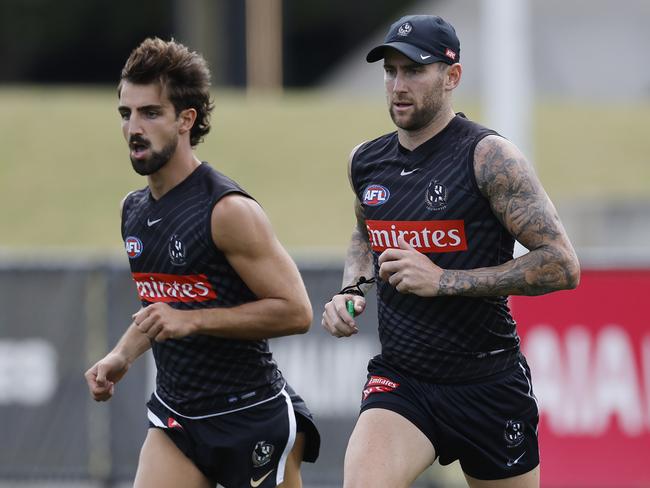 Josh Daicos joined Jeremy Howe and Tom Mitchell to complete some running. Picture: Michael Klein