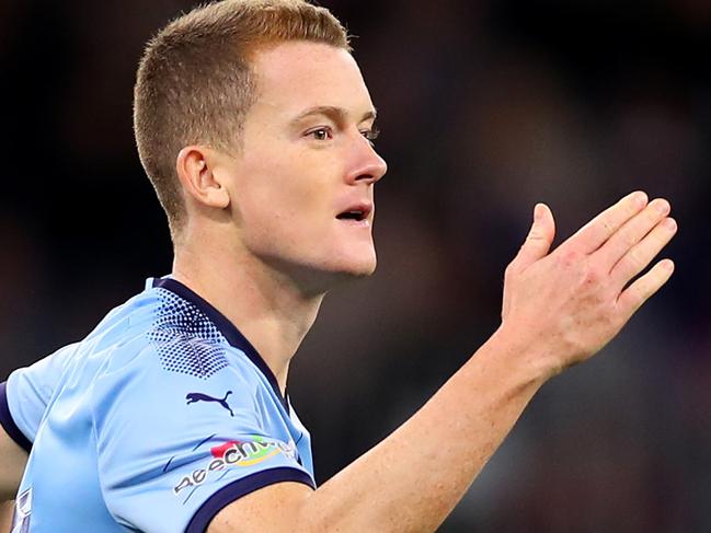 PERTH, AUSTRALIA - MAY 19: Brandon O'Neill of Sydney FC celebrates kicking a goal during the penalty shootout following extra time during the 2019 A-League Grand Final match between the Perth Glory and Sydney FC at Optus Stadium on May 19, 2019 in Perth, Australia. (Photo by Cameron Spencer/Getty Images)