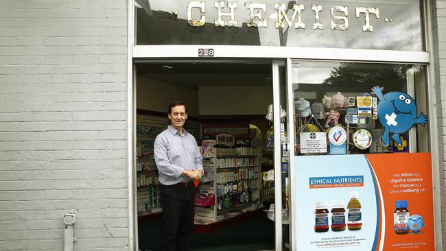 Pharmacist Geoff Yarrow at his pharmacy at Five Ways. Picture: John Appleyard