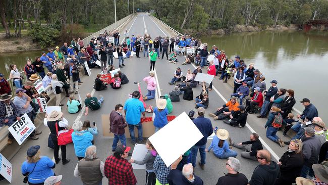 The protest at Tocumwal last week. Picture: Yuri Kouzmin