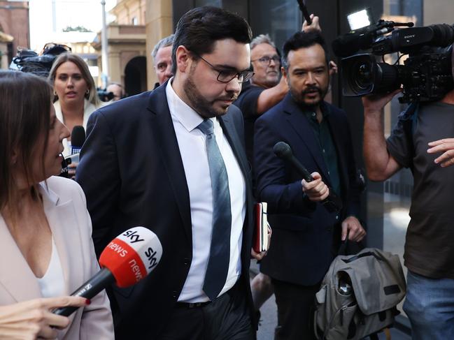 Bruce Lehrmann emerges from court on April 15, 2024 in Sydney. Justice Michael Lee has ruled in favour of Network Ten and journalist Lisa Wilkinson in Bruce Lehrmann's defamation case. Picture: Don Arnold/Getty Images