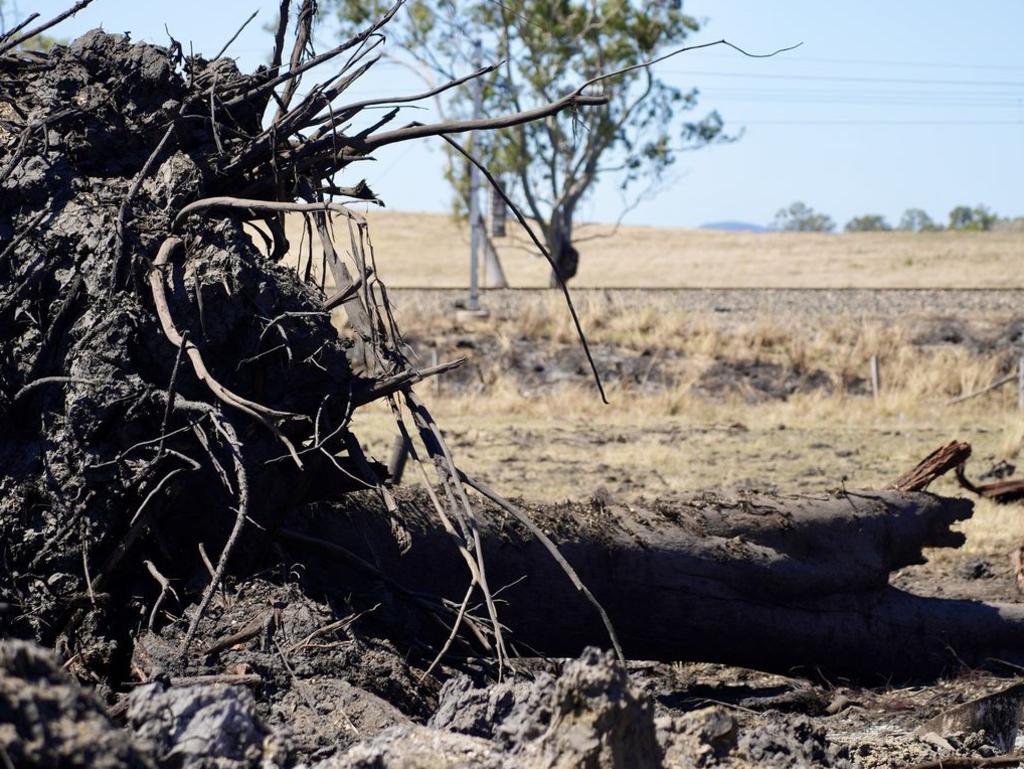 A crater 5m near Bororen next to the Bruce Highway after a crash caused an explosion on Friday.