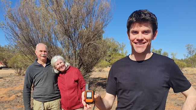 RELIEF: Alice Springs man Josiah Murphy (front) with Brisbane couple Donna Ballinger and David Booth, who came across misadventure when travelling to the Red Centre.