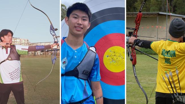 (L-R) Marcus Yiu, Branden Tse and Christopher Jackson, World Archery Youth Championships, Ireland, 2023. Picture: Supplied.