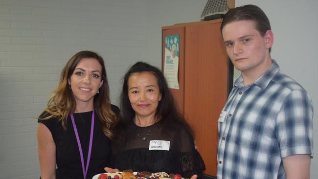 Carley O'Donnell, Lily Shen and Jayden Evans at a Gympie volunteers afternoon tea.