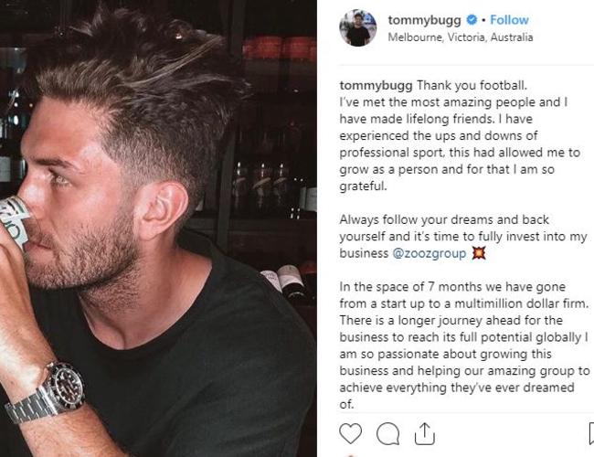 Tom Bugg revealed his post-football plans on Instagram.