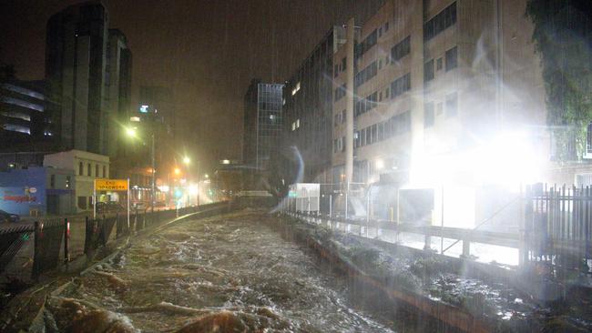 A storm left devastation in its wake as it swept through Hobart, flooding the CBD while the city slept. Picture: PATRICK GEE