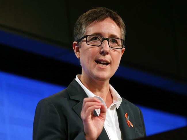 ACTU Secretary Sally McManus addressing the National Press Club in Canberra. Picture Kym Smith