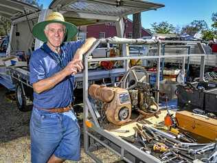 HISTORICAL HOBBY: Keith Midgley at the Gladstone Rotary Swap Meet and Car Boot Sale held at Calliope River Historical Village. Picture: Matt Taylor GLA100819SWAP