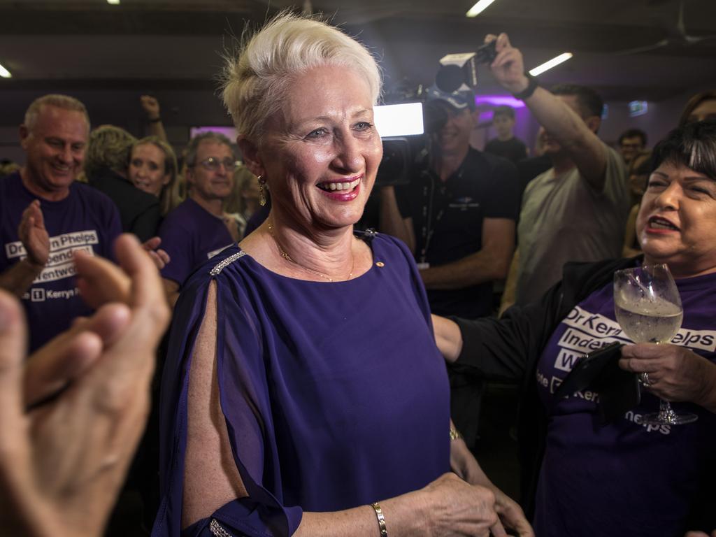 Kerryn Phelps celebrates her win in Wentworth by-election. Picture: AAP Image/Chris Pavlich