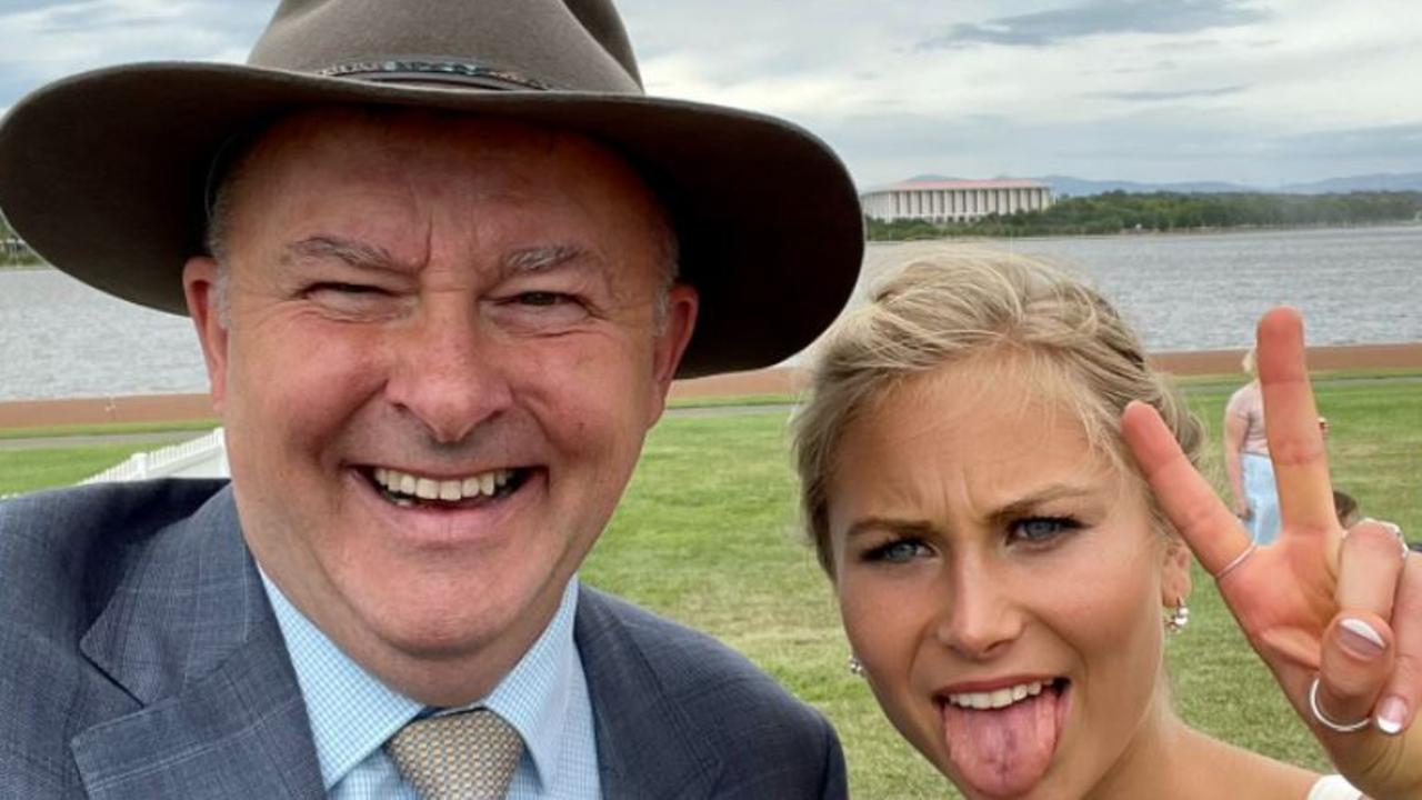 Ms Tame poses with Anthony Albanese. Picture: Twitter/Anthony Albanese