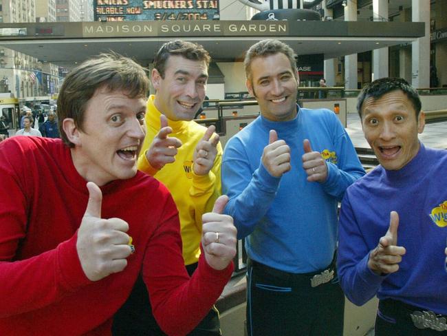 OCTOBER 31, 2003 : Members ot children's band "The Wiggles" outside Madison Square Garden in New York, 31/10/03. Pic Stuart Ramson. Wiggles/Band