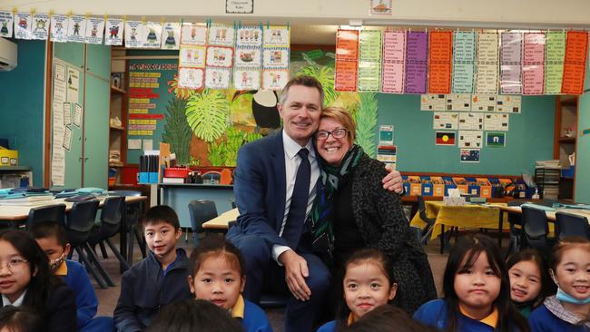 Federal Education Minister Jason Clare at Cabramatta Public School with his old teacher Cathy Fry. Picture: John Feder/The Australian.