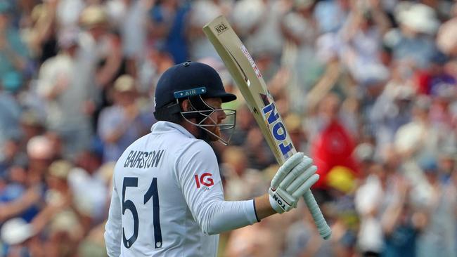 England's Jonny Bairstow celebrates reaching his half century. Picture: AFP