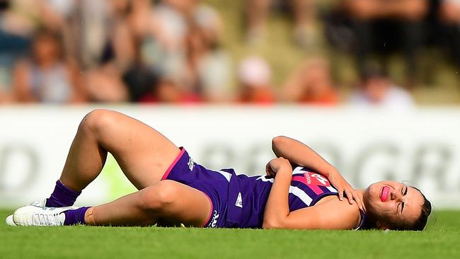 Brianna Green hurt her shoulder and played no further part in the game. Picture: Getty