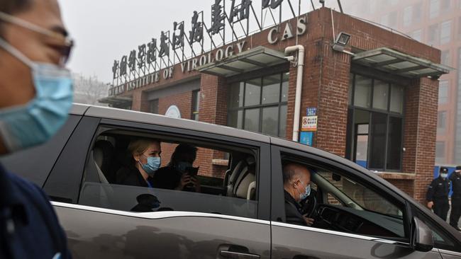 Members of the World Health Organisation team investigating the origins of the COVID-19 coronavirus arrive at the Wuhan Institute of Virology in Wuhan in China in February. Picture: AFP