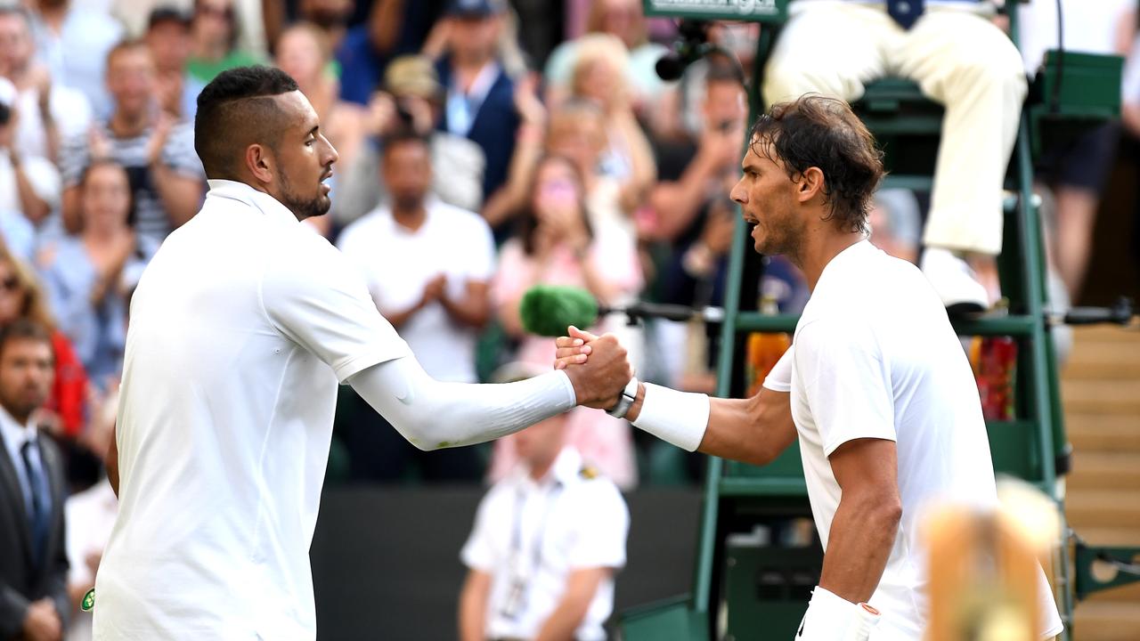 Rafael Nadal got the better of Nick Kyrgios when they met at Wimbledon in 2019. (Photo by Mike Hewitt/Getty Images)