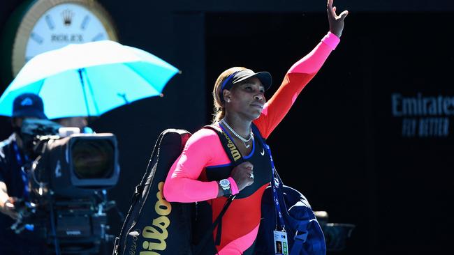 Serena Williams waves as she walks off the court after losing against Japan's Naomi Osaka Picture: AFP