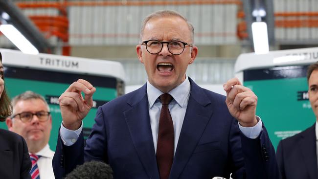 Anthony Albanese visiting Tritium manufacturing facility on April 19, 2022. Picture: Toby Zerna