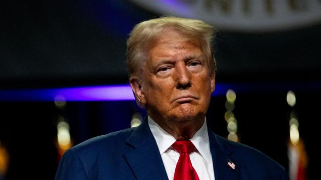 DETROIT, MICHIGAN - AUGUST 26: Republican presidential nominee, former U.S. President Donald Trump during the National Guard Association of the United States' 146th General Conference & Exhibition at Huntington Place Convention Center on August 26, 2024 in Detroit, Michigan. Michigan's importance to the Trump re-election campaign has become front and center as he marks his eighth visit to the state this year, including an additional event in Eaton County on August 29th.   Emily Elconin/Getty Images/AFP (Photo by Emily Elconin / GETTY IMAGES NORTH AMERICA / Getty Images via AFP)