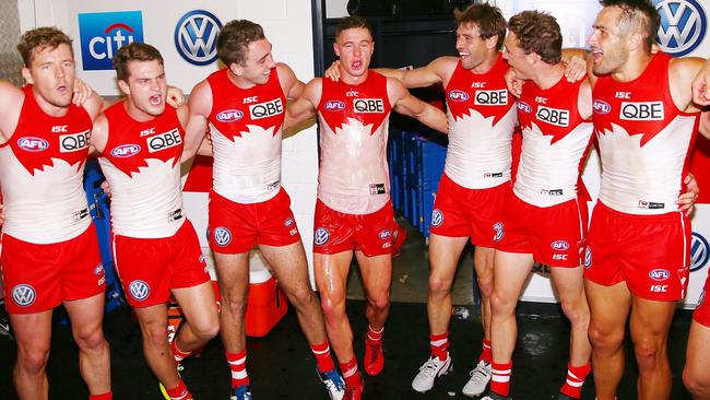 Debutant Ben Ronke (centre) celebrates his side’s famous win. Pic: Getty Images