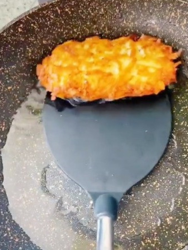 Fry on low to medium heat in enough oil so you can cover the hash brown when pan is tilted. Picture: TokTok / Poppy Cooks
