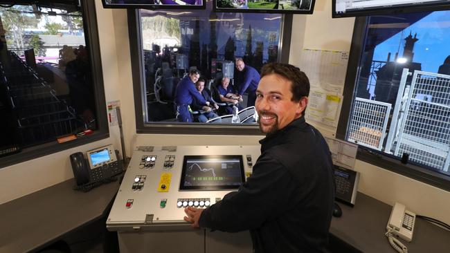 Movie World engineer Rene Lafebre getting ready to restart the HyperCoaster. Picture: Glenn Hampson