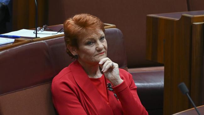 Senator Pauline Hanson during Question Time at Parliament House in Canberra. Picture: NCA NewsWire / Martin Ollman