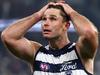MELBOURNE, AUSTRALIA - MAY 04: Tom Hawkins of the Cats looks dejected after losing the round eight AFL match between Melbourne Demons and Geelong Cats at Melbourne Cricket Ground, on May 04, 2024, in Melbourne, Australia. (Photo by Quinn Rooney/Getty Images)