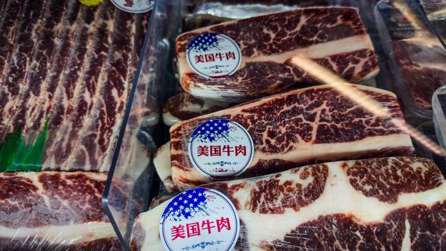 US imported beef is displayed for sale at a supermarket in China. Picture: Cheng Xin/Getty