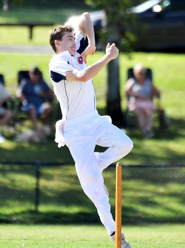 Surfers Paradise bowler Riley Eckersley Under-18s division one grand final between Surfers Paraduse and Mudgeeraba. Sunday March 26, 2023. Picture, John Gass