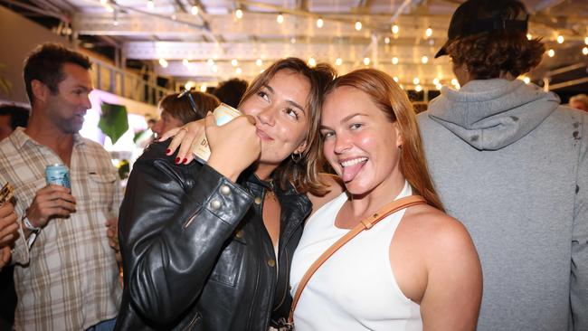 Pacha Light and Felicity Palmateer at the WSL Gold Coast Pro 2025 after party at Burleigh Pavilion for Gold Coast at Large. Picture, Portia Large.