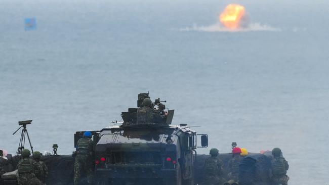 A US-made TOW missile is fired by Taiwanese soldiers from a vehicle during a live-fire exercise. Picture: Sam Yeh/AFP/Getty Images