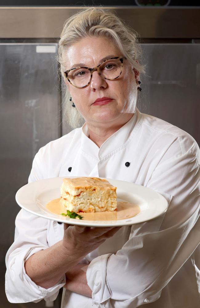 Gillian Hirst with her contentious crab lasagne. Picture: Steve Pohlner