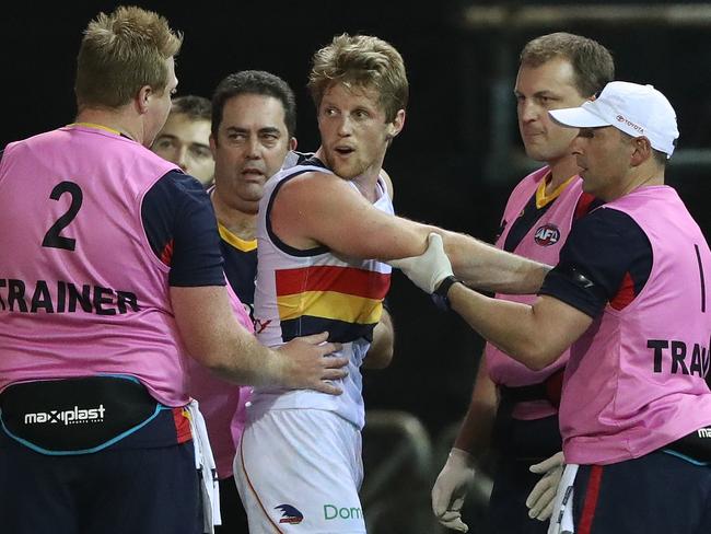 Rory Sloane was left dazed and confused after a head-knock against Melbourne on Saturday night. Picture: Getty Images